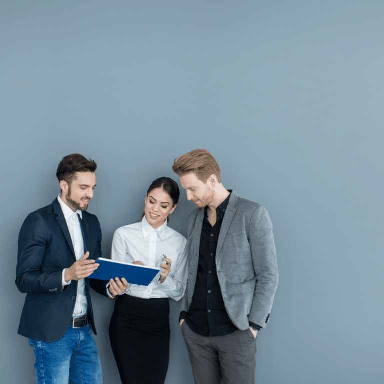 Office workers looking at a document