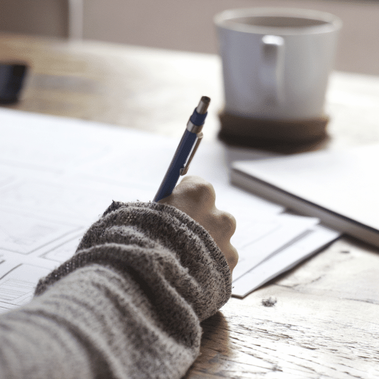 Handwriting at a desk