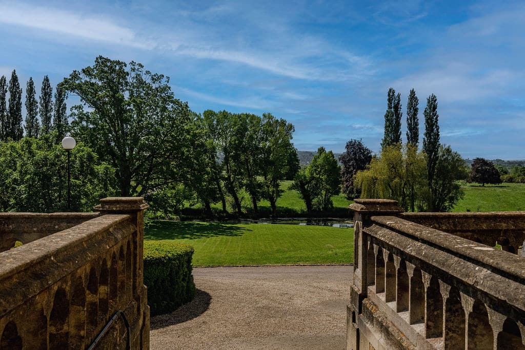 View over the front lawn to the lake at Heywood House